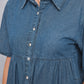 Button Up Collared Neck Tiered Denim Dress