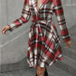 Plaid Tie Waist Long Sleeve Outerwear