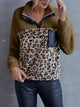 Ivy Lane Leopard Quarter-Snap Teddy Sweatshirt Coffee Brown