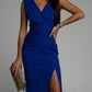 Slit Ruched Surplice Tank Dress