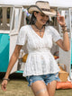 Lace V-Neck Short Sleeve Top White