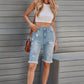 Distressed Raw Hem Denim Bermuda Shorts