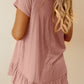 Ruffled Round Neck Short Sleeve Blouse