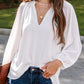 Notched Neck Long Sleeve Blouse