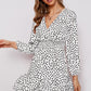 Printed Surplice Neck Puff Sleeve Ruffle Hem Dress