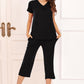 V-Neck Short Sleeve Top and Pants Lounge Set