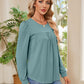 Ruched Round Neck Long Sleeve Blouse