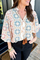 Tassel Tie Neck Balloon Sleeve Blouse Floral