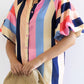 Color Block Button Up Balloon Sleeve Shirt