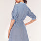 Full Size Striped Quarter-Button Roll-Tab Sleeve Shirt Dress