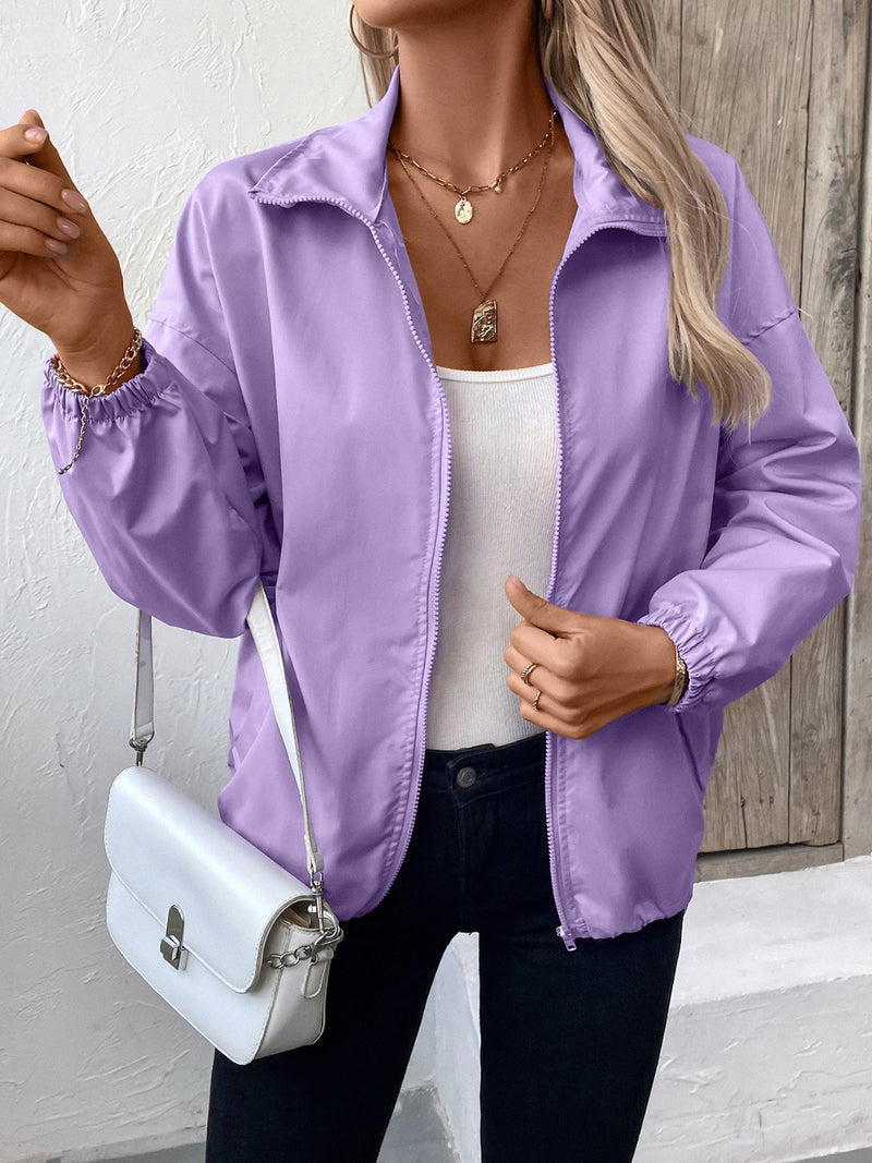 Ivy Lane Pocketed Zip Up Long Sleeve Jacket Lavender