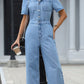 Short Sleeve Wide Leg Denim Jumpsuit