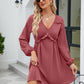 Frill Trim V-Neck Long Sleeve Dress