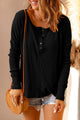 Double Take Full Size Half Button Drop Shoulder T-Shirt Black