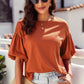 Puff Sleeve Curved Hem Blouse