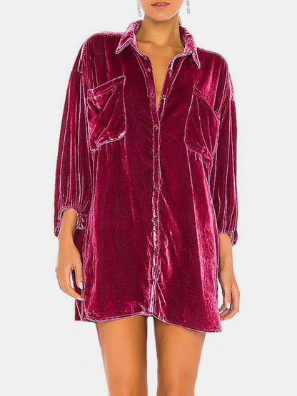 Collared Neck Button Down Long Sleeve Shirt Deep Purple