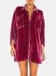 Collared Neck Button Down Long Sleeve Shirt Deep Purple