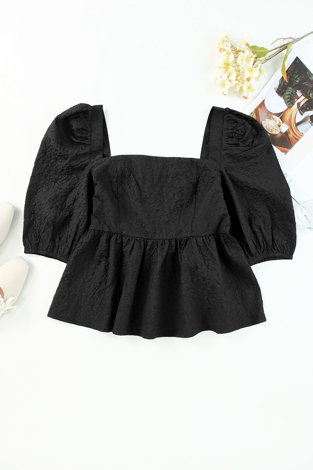 Square Neck Half Sleeve Peplum Blouse