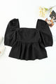 Square Neck Half Sleeve Peplum Blouse Black