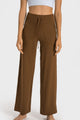 Drawstring Waist Wide Leg Sports Pants with Pockets Brown