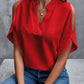 Notched Cold Shoulder Half Sleeve Blouse