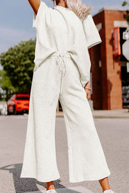 Short Sleeve Top and Pants Set White