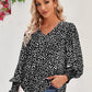 Printed V-Neck Lantern Sleeve Blouse