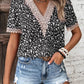 Full Size Printed V-Neck Short Sleeve Blouse