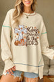 High-Low Contrast Stitching Round Neck Sweatshirt Beige