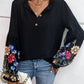 Embroidered Notched Long Sleeve Blouse