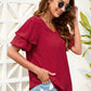 Swiss Dot V-Neck Short Sleeve Blouse