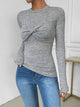 Perfee Twisted Round Neck Long Sleeve T-Shirt Gray