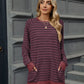 Pocketed Striped Round Neck Long Sleeve T-Shirt