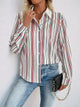 Perfee Contrast Striped Collared Neck Long Sleeve Shirt Multicolor