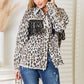 Leopard Fringe Detail Collared Neck Denim Jacket