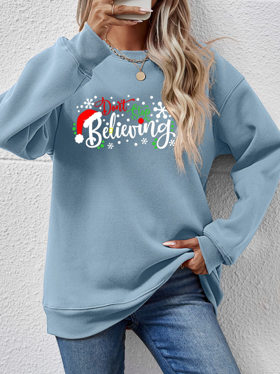 Letter Graphic Long Sleeve Sweatshirt Misty Blue