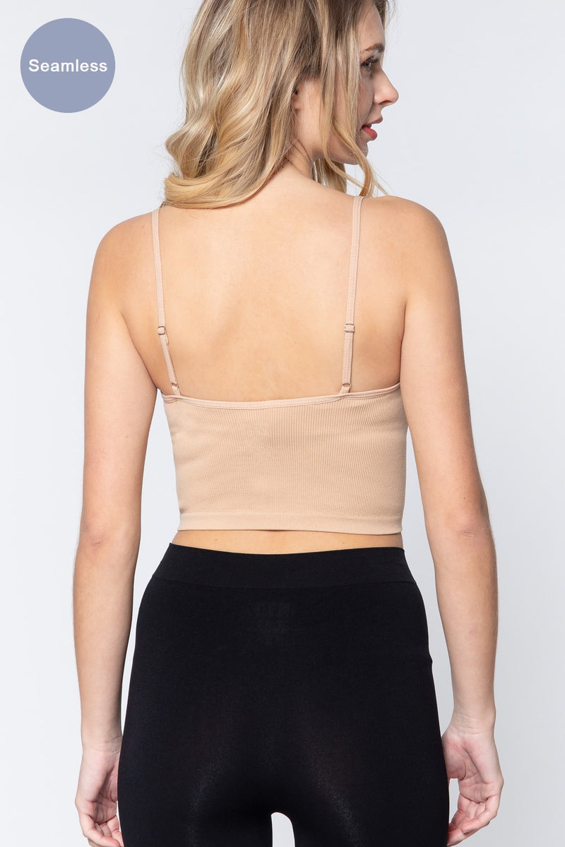 ACTIVE BASIC Round Neck Crop Rib Seamless Cami