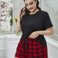 Plus Size Round Neck Tee Shirt and Plaid Shorts Lounge Set