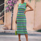 Striped Round Neck Sleeveless Midi Cover Up Dress