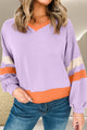 Color Block Long Sleeve Sweatshirt Lavender
