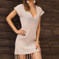 Fringe Hem Short Sleeve Deep V Cover Up Dress