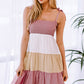 Color Block Tie Shoulder Tiered Dress