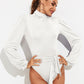 Backless Tie-Waist Turtleneck Lantern Sleeve Bodysuit