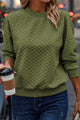 Texture Round Neck Long Sleeve Sweatshirt Army Green