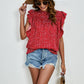 Ruffled Ditsy Floral Mock Neck Cap Sleeve Blouse