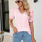 Eyelet Flounce Sleeve Scalloped V-Neck Top