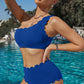 Scalloped Trim One-Shoulder Swim Set