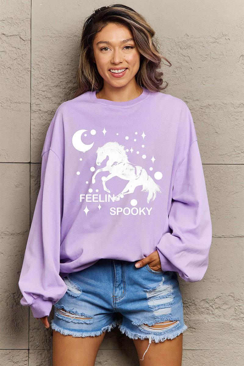Simply Love Full Size Graphic Drop Shoulder Sweatshirt Lavender