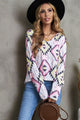 Geometric V-Neck Long Sleeve T-Shirt Multicolor