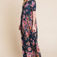 BOMBOM Floral Short Sleeve Maxi Dress